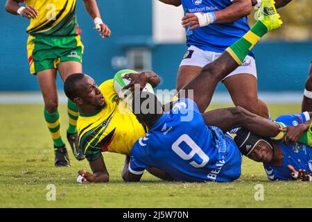 2022 wurde auf den Bahamas ein Sieben-Qualifikationsturnier im Rugby AUSGETRAGEN Stockfoto