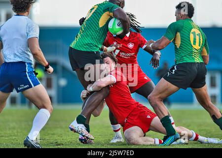 2022 wurde auf den Bahamas ein Sieben-Qualifikationsturnier im Rugby AUSGETRAGEN Stockfoto