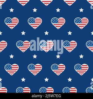 Unabhängigkeitstag der USA. Nahtloses Muster mit Herzen. Hintergrund für den 4.. Juli. Nationaler Tag Der Freiheit. Vektordarstellung in Stock Vektor