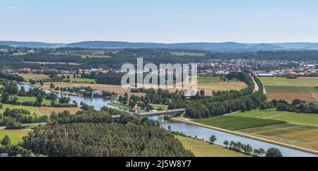 Luftaufnahme zur Schleuse Eckersmühlen am Main-Donau-Kanal bei Hilpolsttein Stockfoto