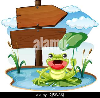 Schild mit Frosch auf weißem Hintergrund Illustration Stock Vektor