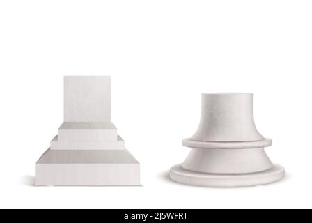 Sockel, Sockel, Marmorpodium isoliert auf weißem Hintergrund. Modellbild für die Produkt- oder Exponatpräsentation. Stein Büste stehen für seine Stock Vektor