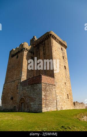 Der Clackmannan Tower ist ein fünfstöckiges Turmhaus, das sich auf dem Gipfel des King's Seat Hill in Clackmannan, Clackmannanshire, Schottland, befindet Stockfoto