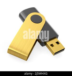 Tragbarer USB-Stick für Arbeitsbereich isoliert auf weißem Hintergrund Stockfoto