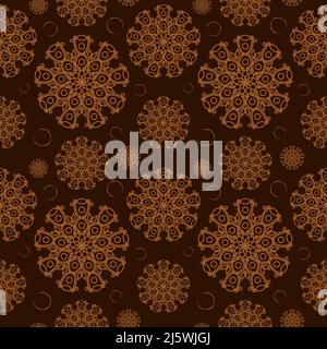 Batik indonesia Stoffdesign Vorlage. Schönes, nahtloses, geometrisches Blumenmuster. Retro stilvolles Grafikdesign. Braunes Vintage-Ornament Stock Vektor