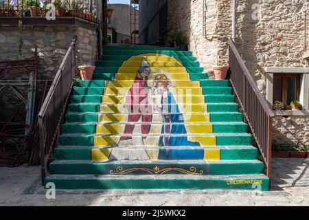 strade interne e costruzioni di Montalbano Elicona in Provincia di Messina, borgo dei borghi 2015, splendido borgo medievale molto caratteristico Stockfoto