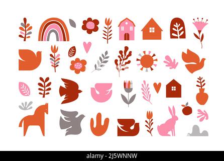 Nordic Folk Graphic Elements Kollektion im Boho-Stil Stock Vektor