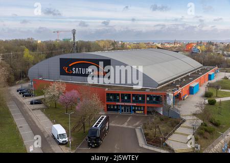 Saturn Arena in Ingolstadt an einem bewölkten Frühlingstag Stockfoto