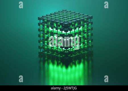 Tunnel Sci-Fi Looping-Umgebung, Technologie digital abstrakter Hintergrund.3D Rendering Illustration. Abstrakt kreativ futuristischen Hintergrund. Stockfoto