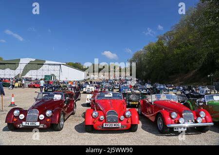 Morgan Sports Car Club, British Marques Day, 24. April 2022, Brooklands Museum, Weybridge, Surrey, England, Großbritannien, Großbritannien, Europa Stockfoto