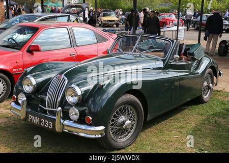 Jaguar XK140 Roadster (1954-1957), British Marques Day, 24. April 2022, Brooklands Museum, Weybridge, Surrey, England, Großbritannien, Großbritannien, Europa Stockfoto