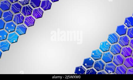 Abstrakte Technologieelemente auf einem Hexagonmosaik mit Platz für Ihren Text - 3D Illustration Stockfoto