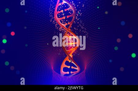 DNA-Helix. Hi-Tech-Technologie im Bereich Gentechnik. Wissenschaftlicher Durchbruch in der Humangenetik. 3D Illustration eines DNA-Moleküls Stockfoto