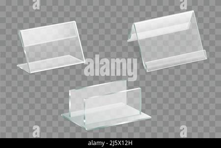 Ein- und doppelseitig Acrylglas Tischdisplays oder Talker, Menü, Werbeprospekte, Prospekte Plexiglashalter mit Seite, Top-Loading transparent fr Stock Vektor