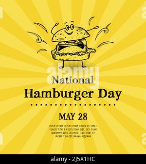 National Hamburger Day Vektordesign, handgezeichneter Burger. Vintage-Stil, ideal für Web-Banner, Tapeten, Einladungen - Vektor-Design Stock Vektor