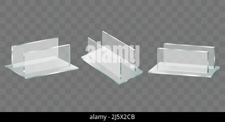 Acrylglas Tischredner, Kunststoffhalterung für Werbebroschüren, Werbebanner und Prospekte. Restaurant-Menü, Shop Preisschild Stand 3D reali Stock Vektor