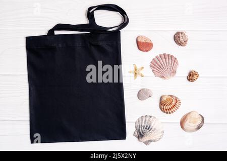 Schwarze leere Vorlage als kommerzielle Einkaufstasche Tasche Leinwand Stockfoto