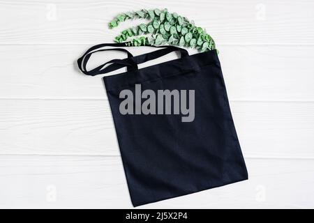 Schwarze leere Vorlage als kommerzielle Einkaufstasche Tasche Leinwand Stockfoto