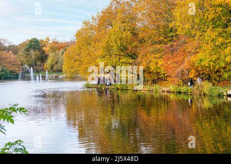 Der Upper Lake im Herbst im Roundhay Park, Leeds, Yorkshire, England Stockfoto