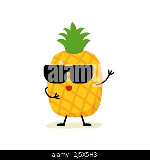 Charakter Ananas, Früchte. Niedlich und lustig Comic-Stil. Flache Cartoon-Vektor-Illustration Stock Vektor