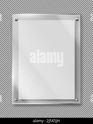 Blank Poster in Glasrahmen an der Wand hängen 3D realistische Vektor-Illustration isoliert auf transparentem Hintergrund. Leere Fotorahmen-Vorlage, rechteckig Stock Vektor