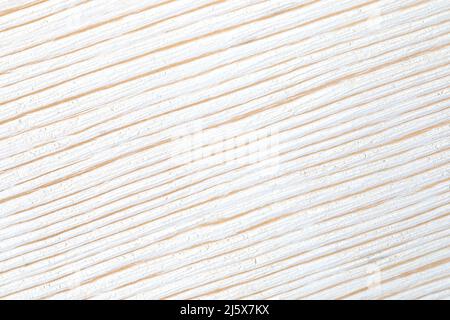 Strukturierter Hintergrund aus gebürstetem Holz in Weiß lackiert. Diagonale Streifen aus naturfarbenem und weiß gefärbtem Holz. Holzstruktur aus nächster Nähe. Abstrakter Holzhinterboden Stockfoto