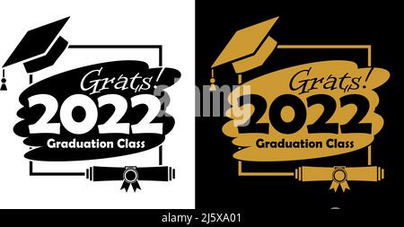 Klasse von 2020 mit Abschlusskappe und Diplom. Flaches, einfaches Vektor-Design auf transparentem und schwarzem Hintergrund. Stock Vektor