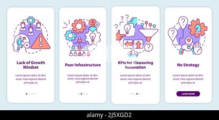 Herausforderungen beim Innovationsmanagement beim Onboarding des Bildschirms für mobile Apps Stock Vektor
