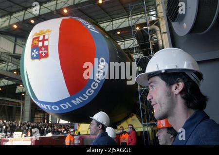 Start des U-Bootes Scirè für die italienische Marine auf den Fincantieri-Werften von Muggiano (La Spezia) Stockfoto