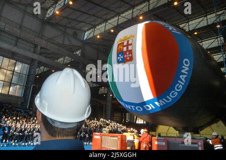 Start des U-Bootes Scirè für die italienische Marine auf den Fincantieri-Werften von Muggiano (La Spezia) Stockfoto