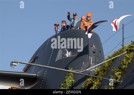 Start des U-Bootes Scirè für die italienische Marine auf den Fincantieri-Werften von Muggiano (La Spezia) Stockfoto