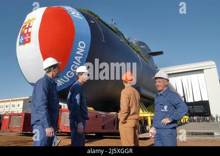 Start des U-Bootes Scirè für die italienische Marine auf den Fincantieri-Werften von Muggiano (La Spezia) Stockfoto