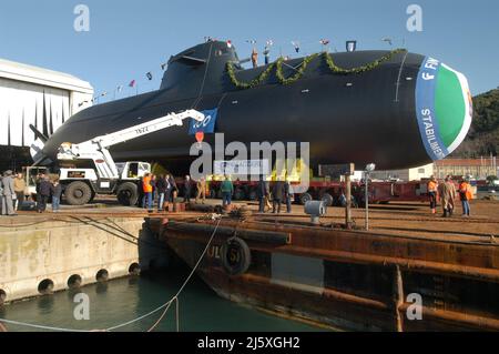 Start des U-Bootes Scirè für die italienische Marine auf den Fincantieri-Werften von Muggiano (La Spezia) Stockfoto