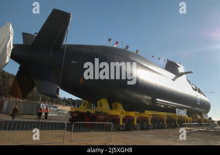 Start des U-Bootes Scirè für die italienische Marine auf den Fincantieri-Werften von Muggiano (La Spezia) Stockfoto