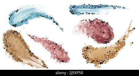 Haut Foundation Abstriche, trockenes Pulver, Lidschatten Make-up Pinselstriche Set. Schönheit Make-up Kosmetik Textur Muster, verschmieren Spur Proben isoliert auf wh Stock Vektor