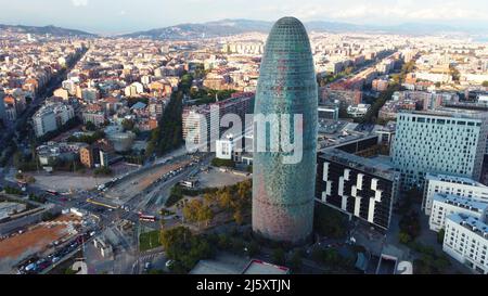Luftaufnahme der Stadtteile von Barcelona, Spanien, UHD, 4K Stockfoto