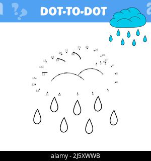 Verbinden Sie die Punkte Kinder pädagogische Zeichnung Spiel. Dot to dot by numbers Spiel für Kinder. Druckbare Arbeitsblattaktivität mit süßer Regenwolke Stock Vektor