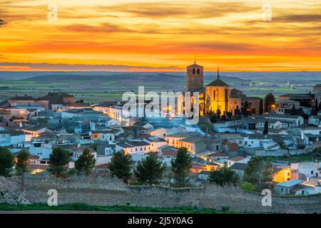 Sonnenuntergang in Belmonte, Castilla-La Mancha, Spanien Stockfoto