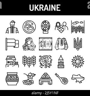 Symbole für Farblinien in der Ukraine eingestellt. Zeichen für Webseite, mobile App, Schaltfläche. Bearbeitbare Kontur. Stock Vektor