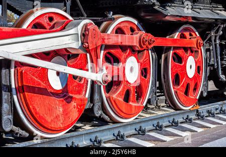 Alte Dampflokomotive Motorrad und Stangen Details aus nächster Nähe Stockfoto