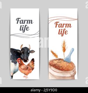 Haustiere Zucht und Ernte Ernte Landwirtschaft Produktion 2 vertikal Flache Banner setzen abstrakte isolierte Vektor-Illustration Stock Vektor