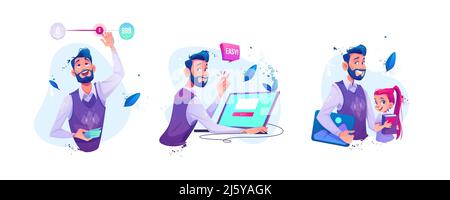 Geschäftsmann bewegen Schieberegler Schalter Taste für einstellbare Preis oder Budget Geld Grenzen. Mann sitzt am Laptop Schnappfinger machen einfach online bestellen, te Stock Vektor