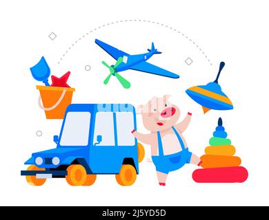 Lieblingsspielzeug für Kinder - modernes farbiger Vektor-Poster Stock Vektor