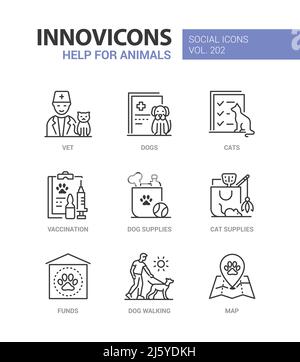 Hilfe für Tiere - Linie Design Stil Symbole gesetzt Stock Vektor