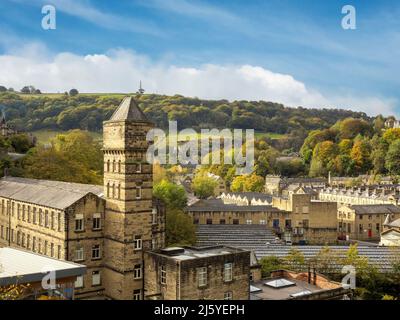 Nutclough Mill, früher Sitz der Genossenschaft Fusian Society, heute Sitz von Calrec, Hebden Bridge. VEREINIGTES KÖNIGREICH Stockfoto