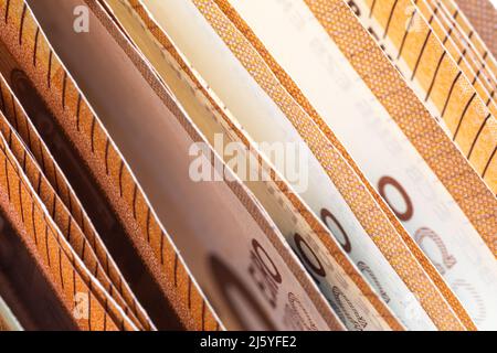 Stapel von 50 Euro Scheine aus der Nähe Stockfoto