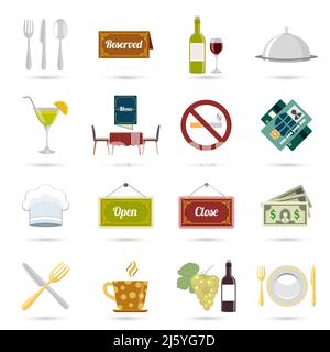 Symbole zum Kochen und Servieren von Speisen im Restaurant setzen isolierte Vektordarstellung Stock Vektor