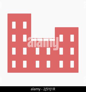 Apartmentgebäude Hotel Gehäuse Form rot Symbol Vektor flache Illustration Stock Vektor