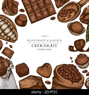 Farbige Elemente Design mit Kakaobohnen, Kakao, Schokolade, Schokolade Bonbons Stock Vektor