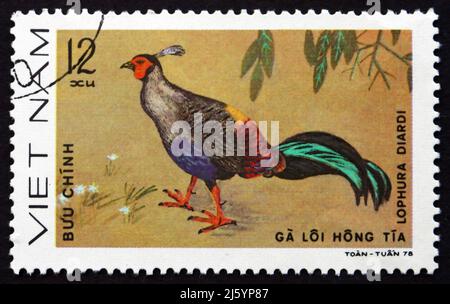 VIETNAM - UM 1979: Eine in Vietnam gedruckte Marke zeigt Siam Fireback, Lophura Diardi, Ornamental Bird, um 1979 Stockfoto